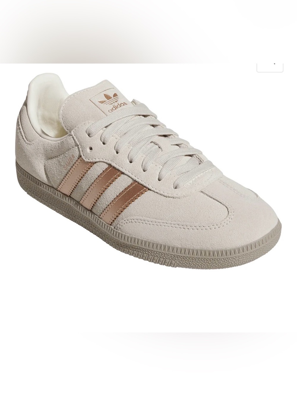 adidas Women's Suede Sneakers in Off-White with Rose Gold Stripes